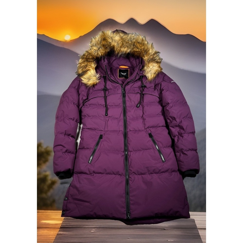 Orolay Faux Fur Trim Hood Winter Down Jacket Women XS Charisma Purple 2-Way Zip
